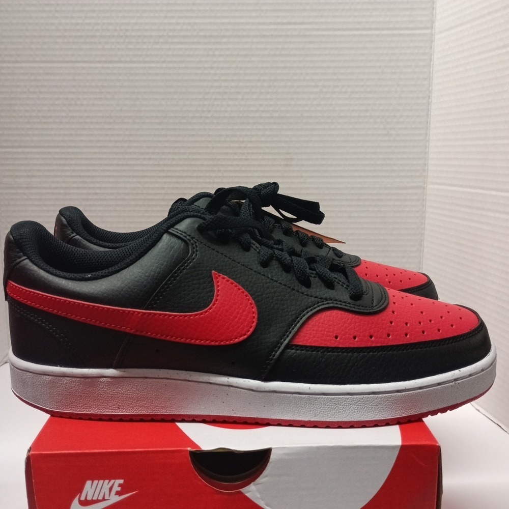 Nike Court Vision Lo NN Shoes Men's Size 10 Black Red‎ White Sneakers FJ0685-010
